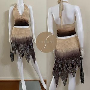 🔥FINAL SALE🔥Y2K vintage 100% silk sequin brown ombré asymmetrical skirt set